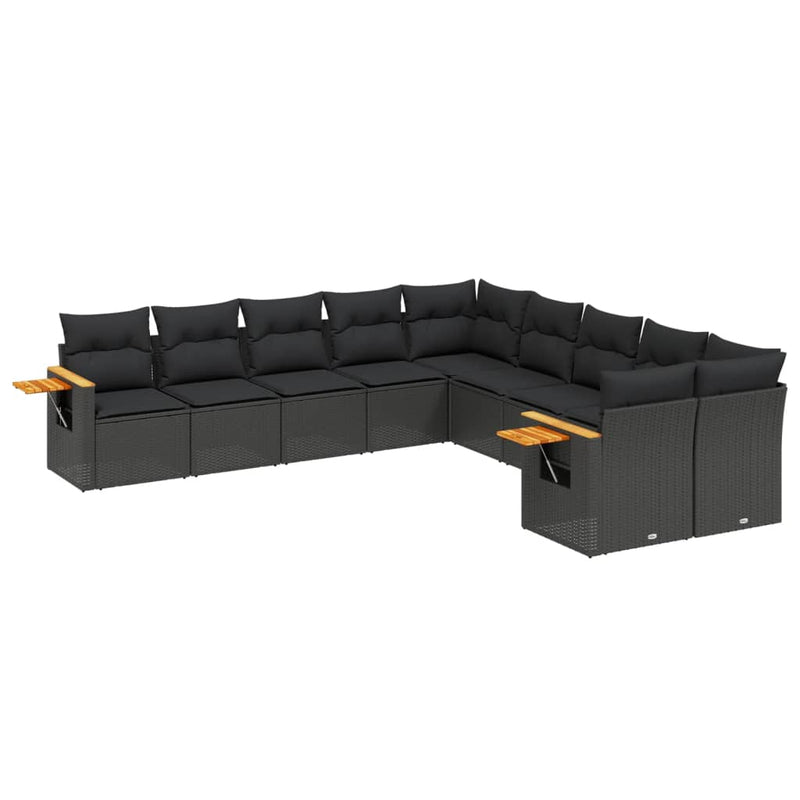 10 Piece Garden Sofa Set with Cushions Black Poly Rattan Payday Deals