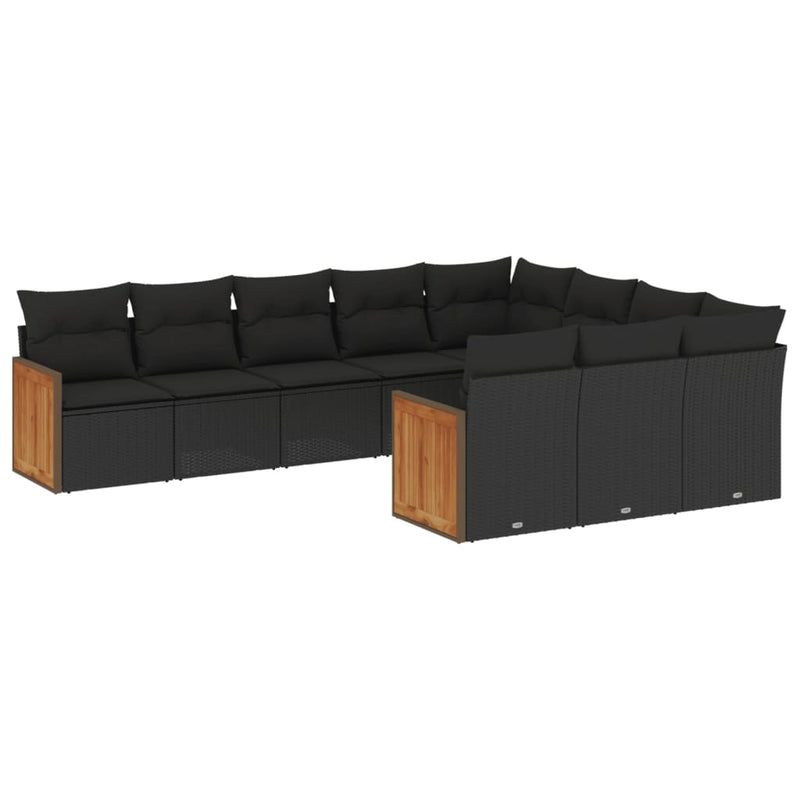 10 Piece Garden Sofa Set with Cushions Black Poly Rattan Payday Deals