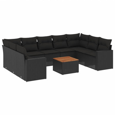 10 Piece Garden Sofa Set with Cushions Black Poly Rattan Payday Deals