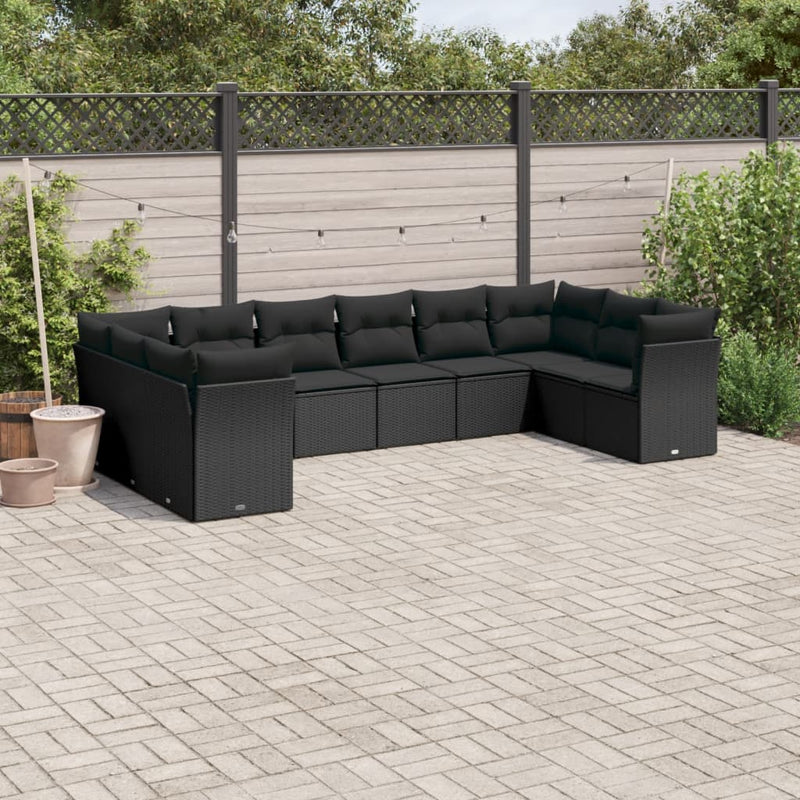 10 Piece Garden Sofa Set with Cushions Black Poly Rattan Payday Deals