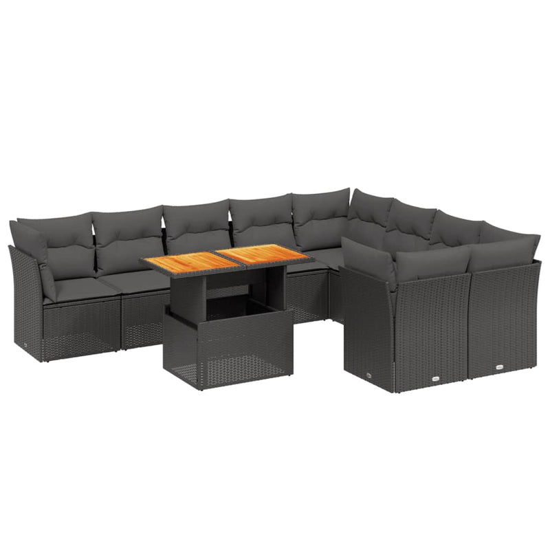 10 Piece Garden Sofa Set with Cushions Black Poly Rattan Payday Deals