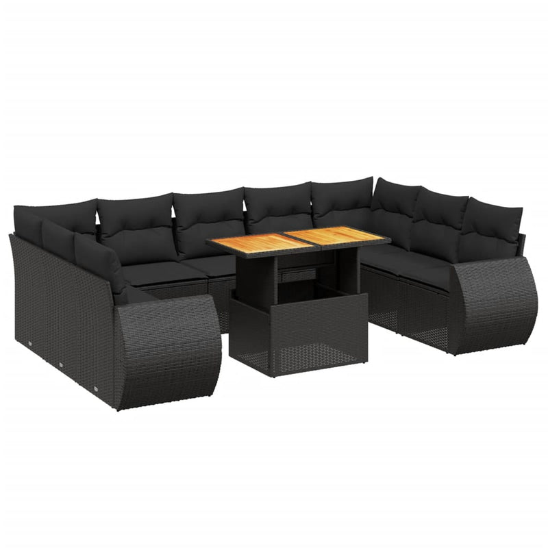 10 Piece Garden Sofa Set with Cushions Black Poly Rattan Payday Deals