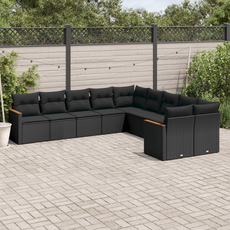 10 Piece Garden Sofa Set with Cushions Black Poly Rattan Payday Deals