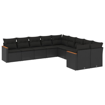 10 Piece Garden Sofa Set with Cushions Black Poly Rattan Payday Deals