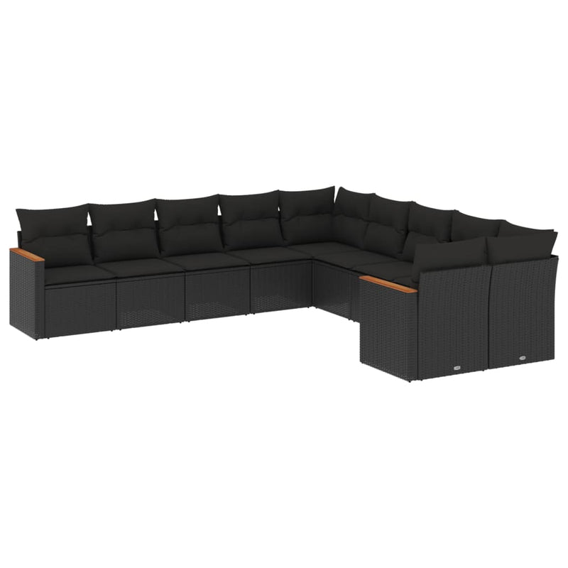 10 Piece Garden Sofa Set with Cushions Black Poly Rattan Payday Deals