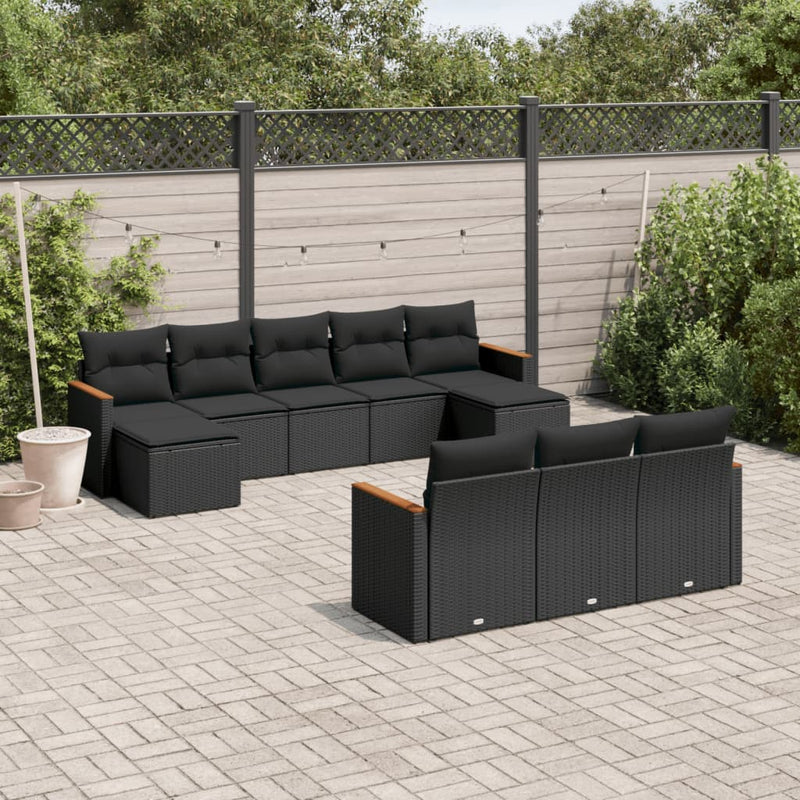 10 Piece Garden Sofa Set with Cushions Black Poly Rattan Payday Deals