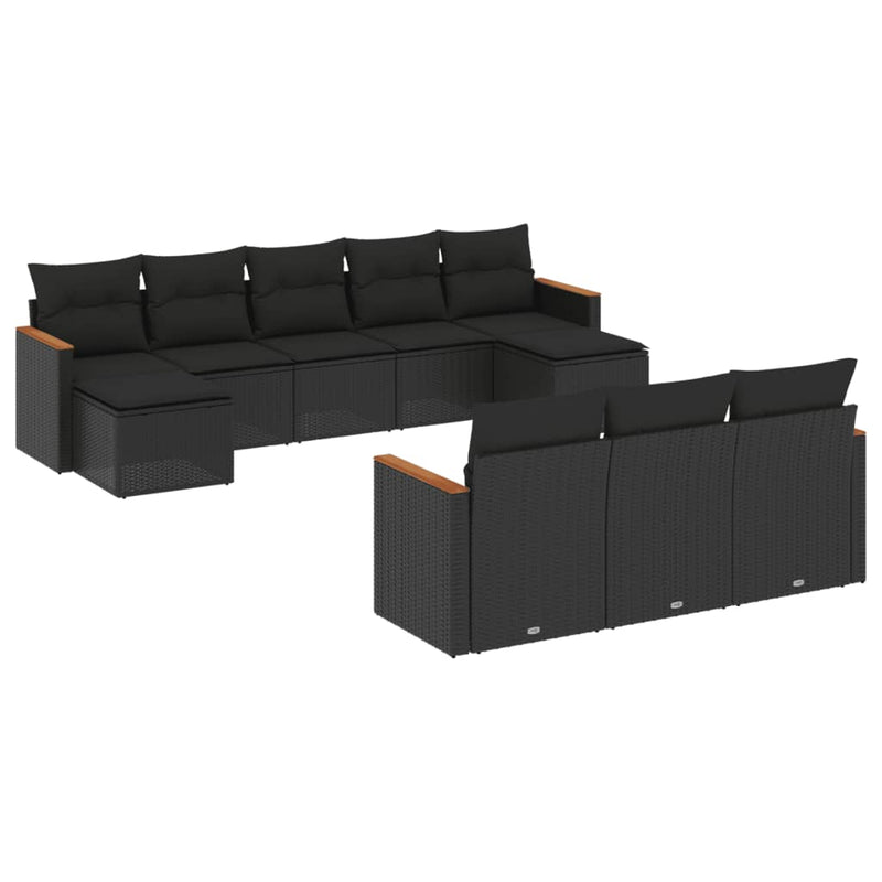 10 Piece Garden Sofa Set with Cushions Black Poly Rattan Payday Deals