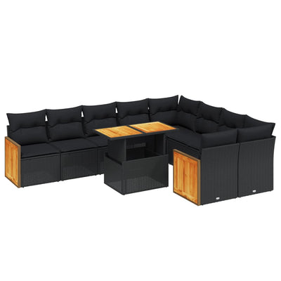 10 Piece Garden Sofa Set with Cushions Black Poly Rattan Payday Deals