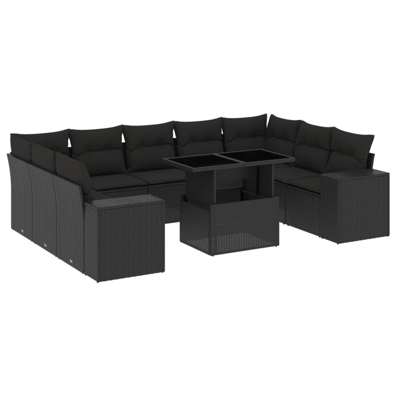 10 Piece Garden Sofa Set with Cushions Black Poly Rattan Payday Deals