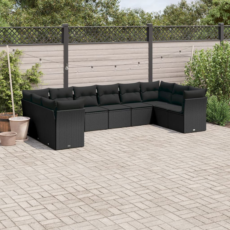 10 Piece Garden Sofa Set with Cushions Black Poly Rattan Payday Deals