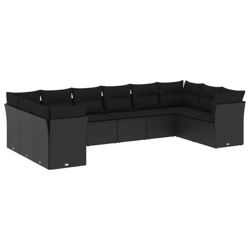 10 Piece Garden Sofa Set with Cushions Black Poly Rattan Payday Deals