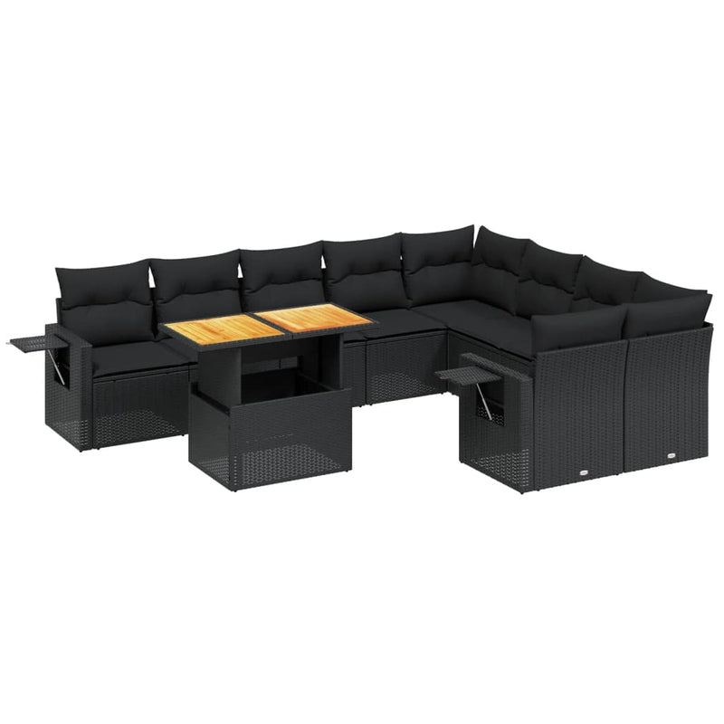 10 Piece Garden Sofa Set with Cushions Black Poly Rattan Payday Deals