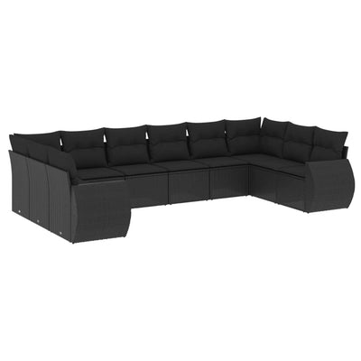 10 Piece Garden Sofa Set with Cushions Black Poly Rattan Payday Deals