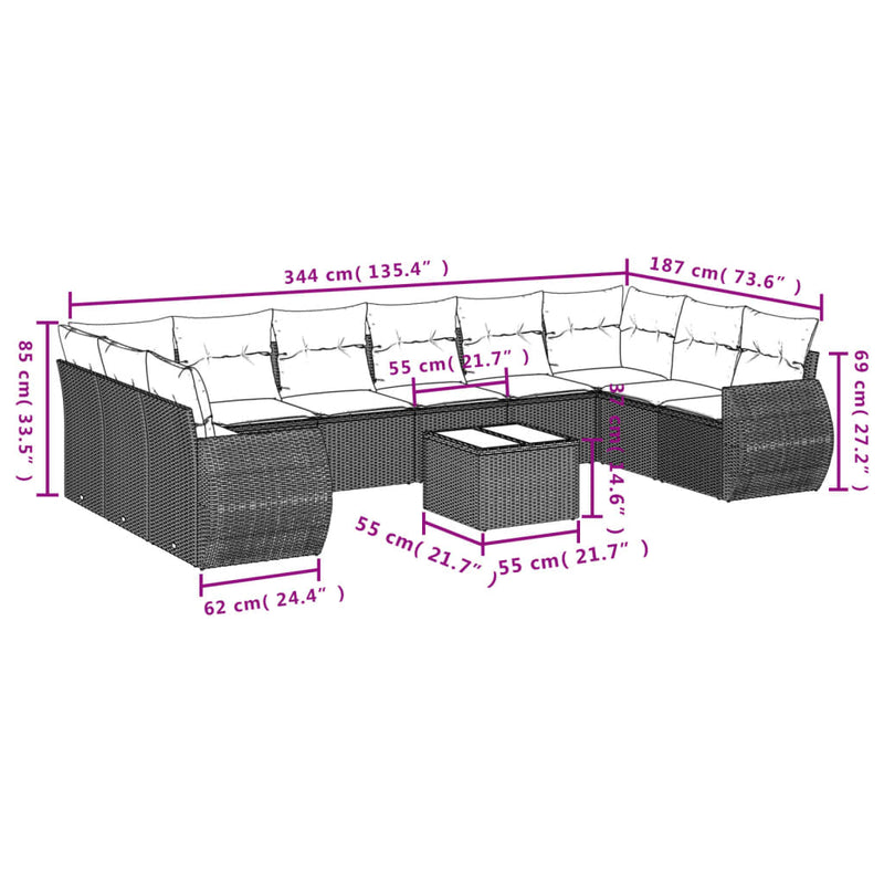 10 Piece Garden Sofa Set with Cushions Black Poly Rattan Payday Deals