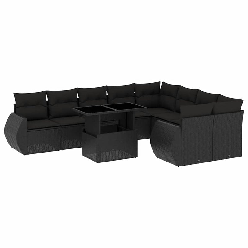 10 Piece Garden Sofa Set with Cushions Black Poly Rattan Payday Deals