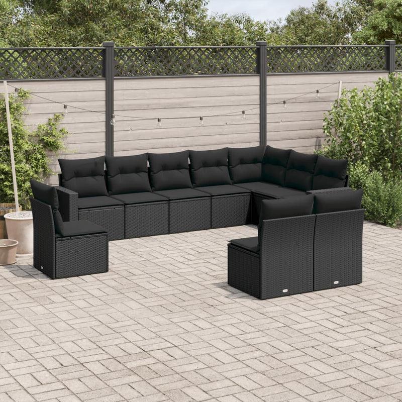 10 Piece Garden Sofa Set with Cushions Black Poly Rattan Payday Deals