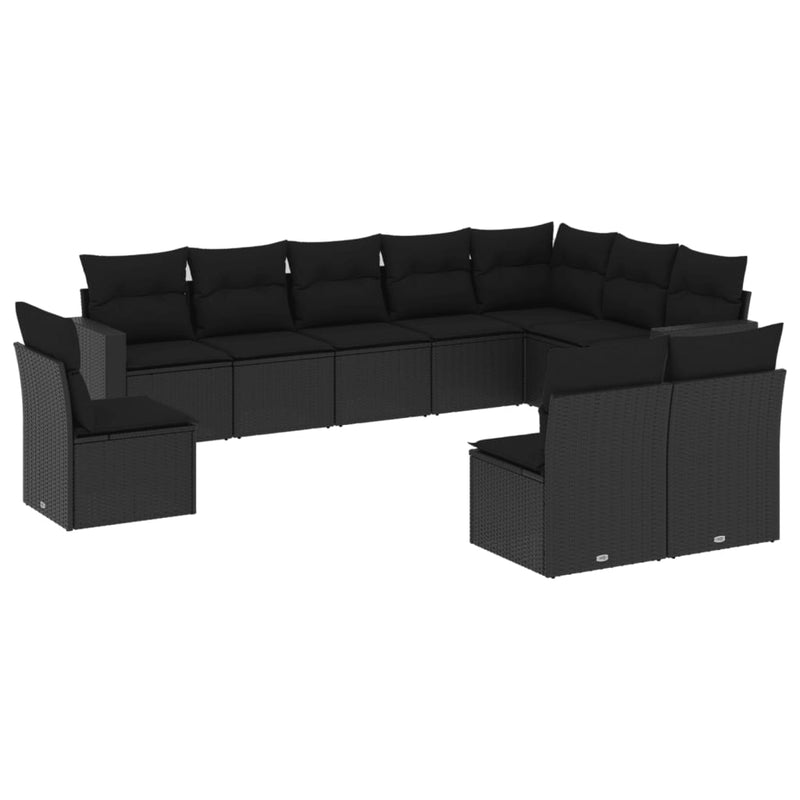 10 Piece Garden Sofa Set with Cushions Black Poly Rattan Payday Deals