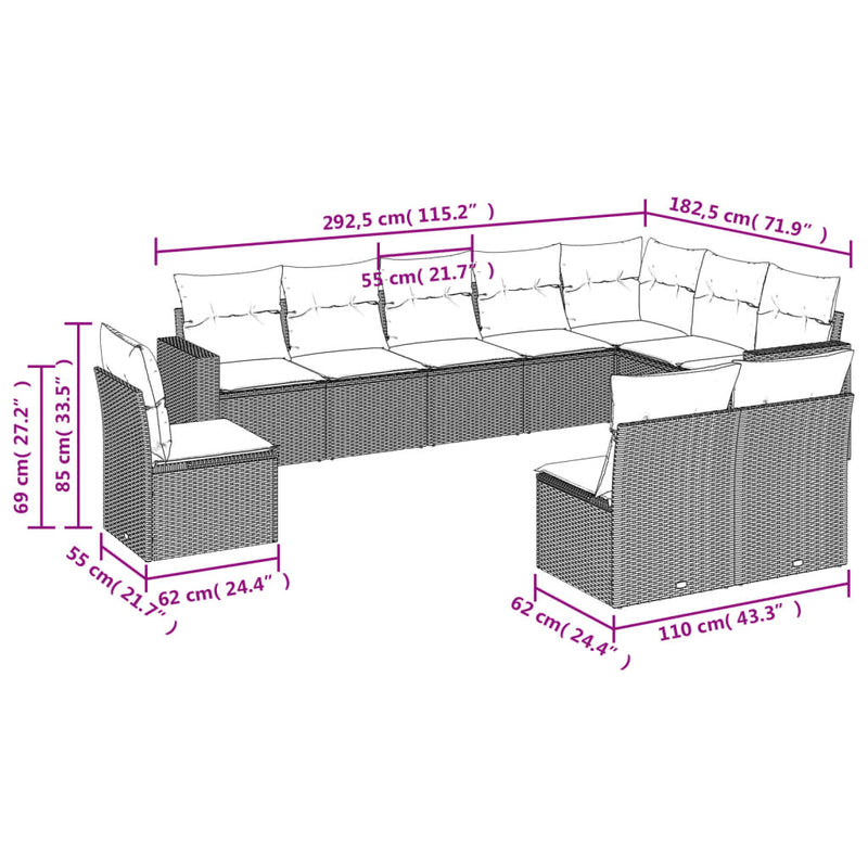 10 Piece Garden Sofa Set with Cushions Black Poly Rattan Payday Deals