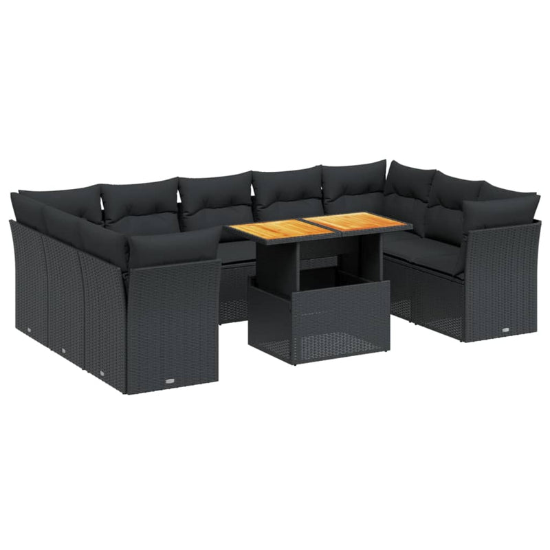 10 Piece Garden Sofa Set with Cushions Black Poly Rattan Payday Deals