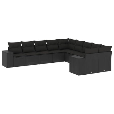 10 Piece Garden Sofa Set with Cushions Black Poly Rattan Payday Deals