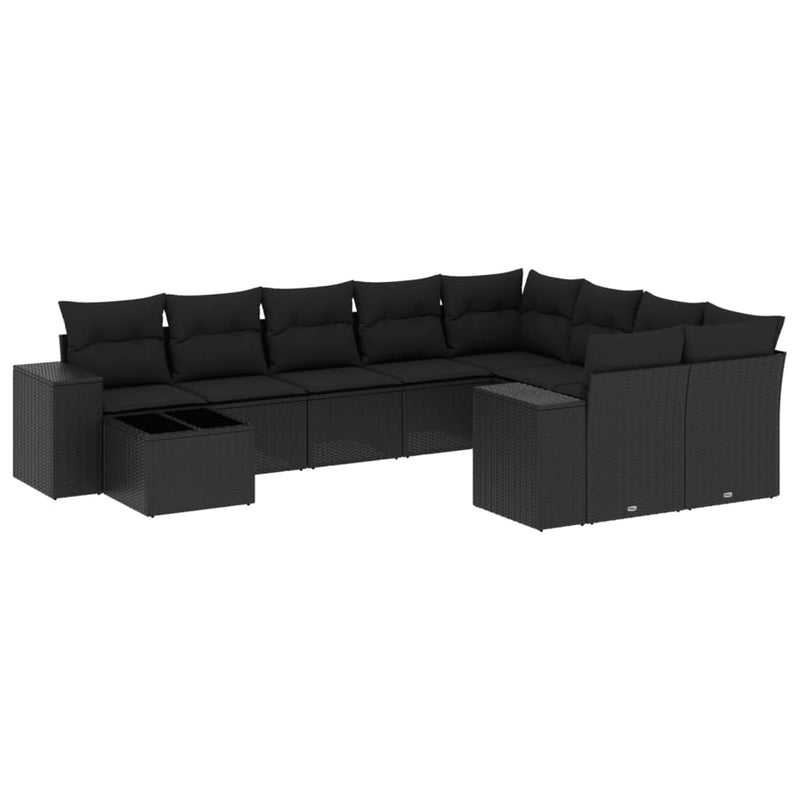 10 Piece Garden Sofa Set with Cushions Black Poly Rattan Payday Deals