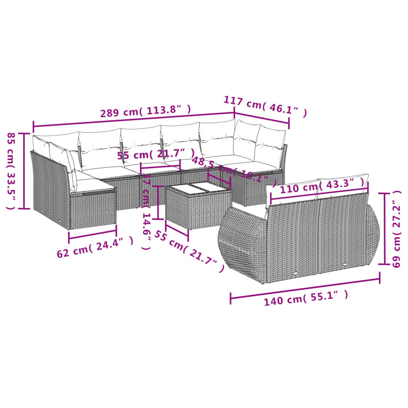 10 Piece Garden Sofa Set with Cushions Black Poly Rattan Payday Deals
