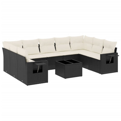 10 Piece Garden Sofa Set with Cushions Black Poly Rattan Payday Deals