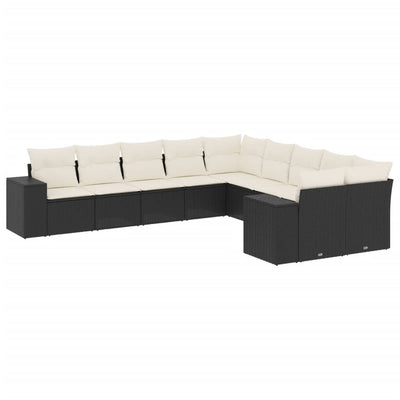 10 Piece Garden Sofa Set with Cushions Black Poly Rattan Payday Deals