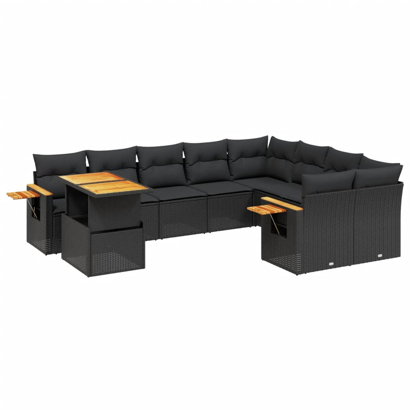 10 Piece Garden Sofa Set with Cushions Black Poly Rattan Payday Deals