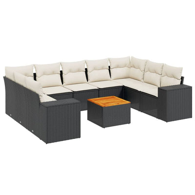 10 Piece Garden Sofa Set with Cushions Black Poly Rattan Payday Deals