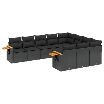 10 Piece Garden Sofa Set with Cushions Black Poly Rattan Payday Deals