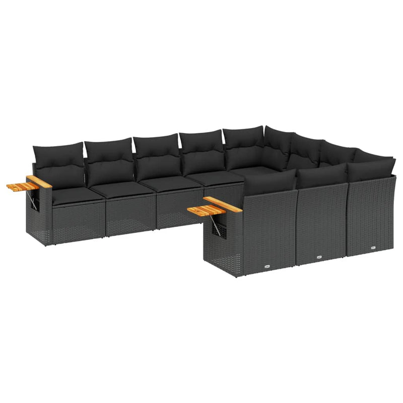 10 Piece Garden Sofa Set with Cushions Black Poly Rattan Payday Deals
