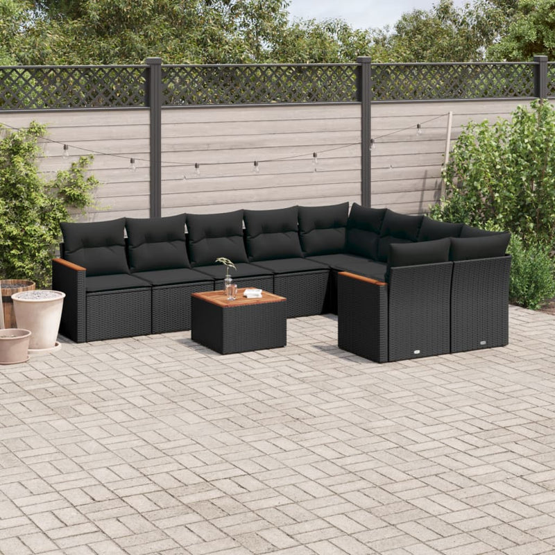 10 Piece Garden Sofa Set with Cushions Black Poly Rattan Payday Deals