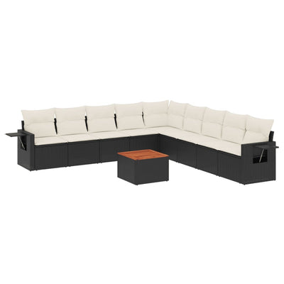 10 Piece Garden Sofa Set with Cushions Black Poly Rattan Payday Deals