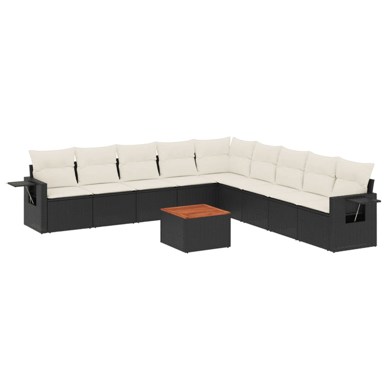 10 Piece Garden Sofa Set with Cushions Black Poly Rattan Payday Deals