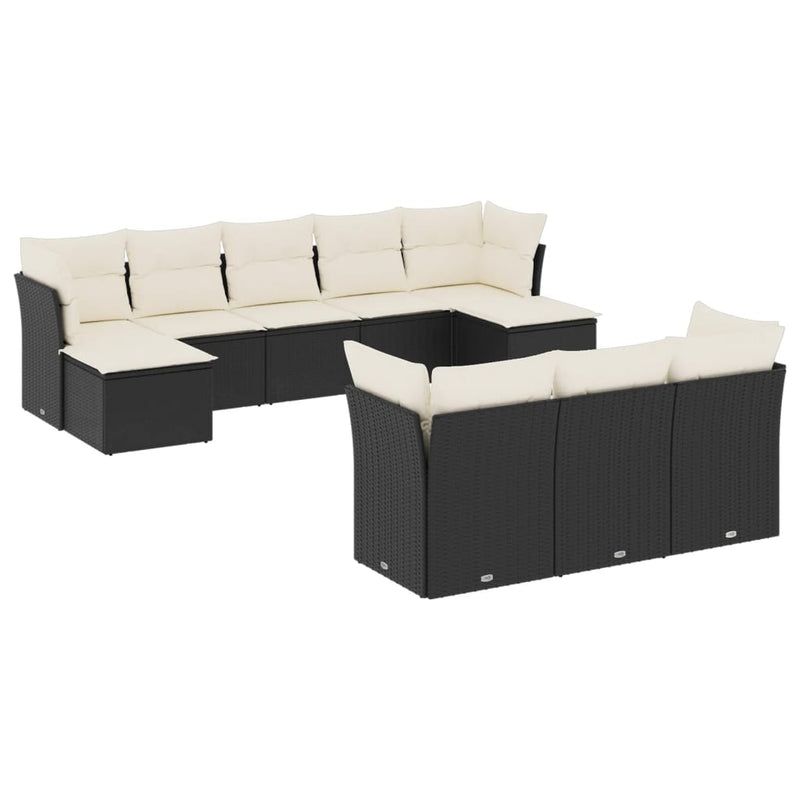 10 Piece Garden Sofa Set with Cushions Black Poly Rattan Payday Deals