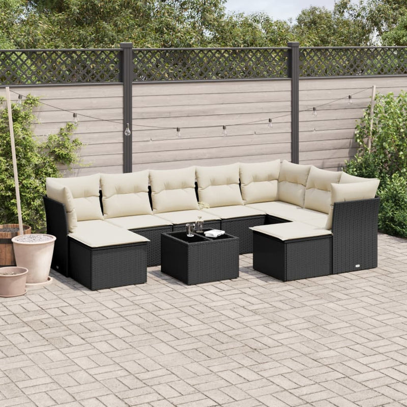 10 Piece Garden Sofa Set with Cushions Black Poly Rattan Payday Deals