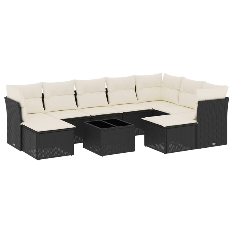 10 Piece Garden Sofa Set with Cushions Black Poly Rattan Payday Deals
