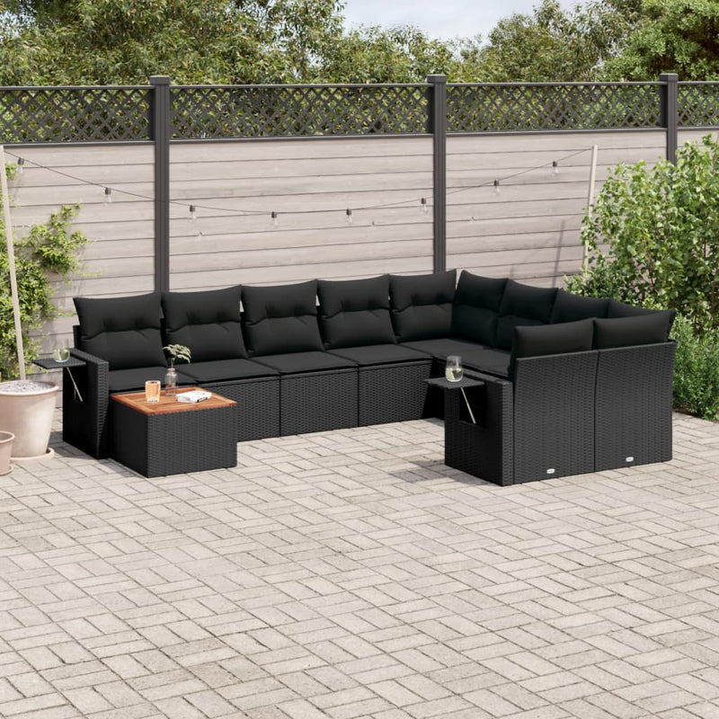 10 Piece Garden Sofa Set with Cushions Black Poly Rattan Payday Deals