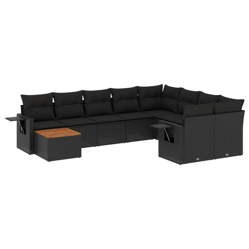 10 Piece Garden Sofa Set with Cushions Black Poly Rattan Payday Deals