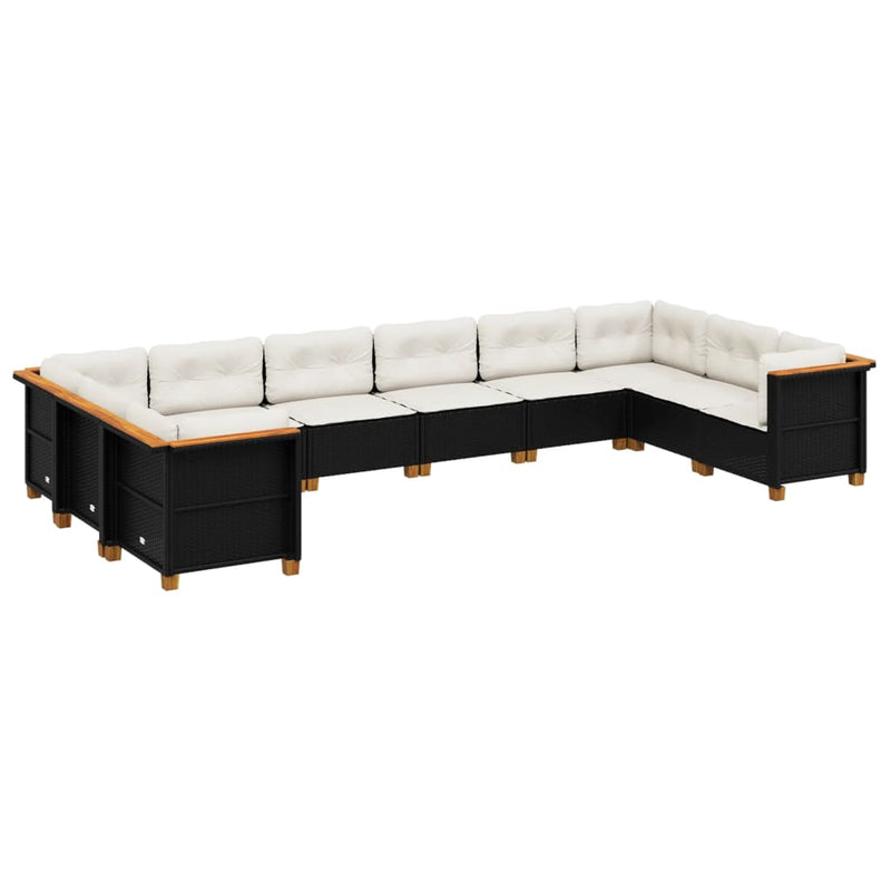10 Piece Garden Sofa Set with Cushions Black Poly Rattan Payday Deals