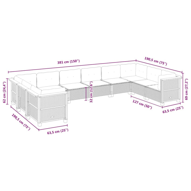 10 Piece Garden Sofa Set with Cushions Black Poly Rattan Payday Deals