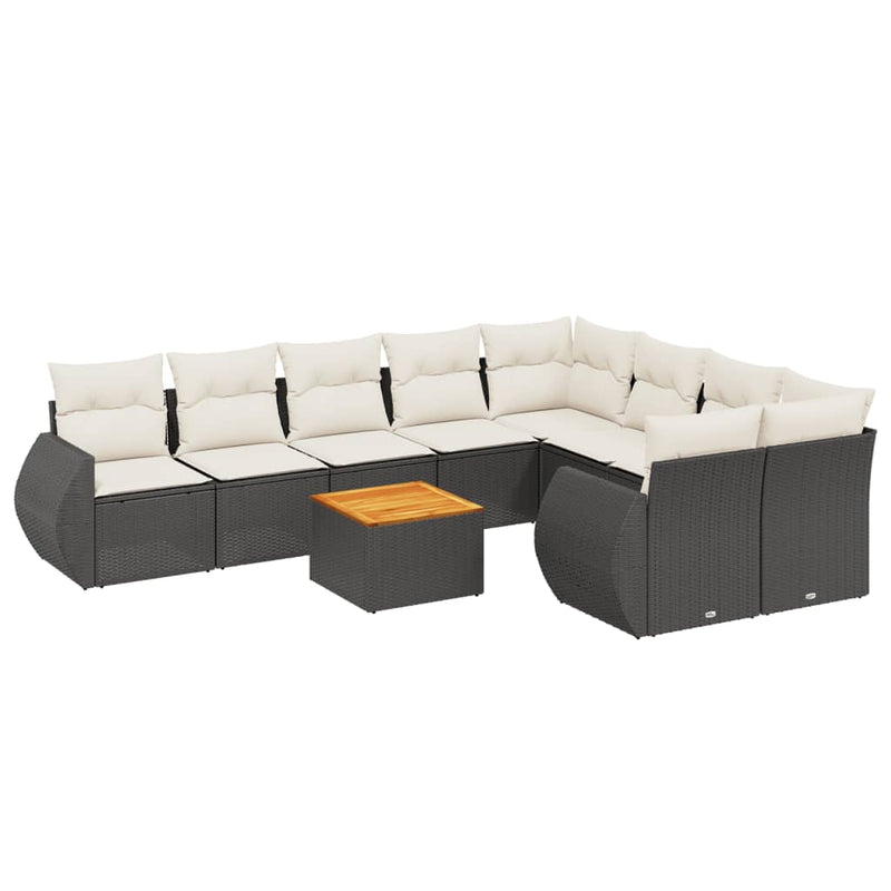 10 Piece Garden Sofa Set with Cushions Black Poly Rattan Payday Deals