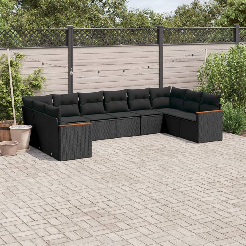 10 Piece Garden Sofa Set with Cushions Black Poly Rattan Payday Deals