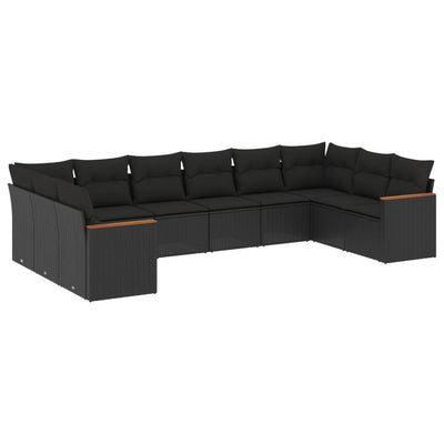 10 Piece Garden Sofa Set with Cushions Black Poly Rattan Payday Deals