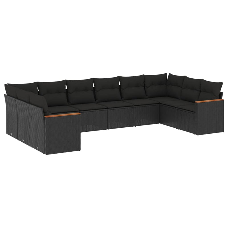 10 Piece Garden Sofa Set with Cushions Black Poly Rattan Payday Deals