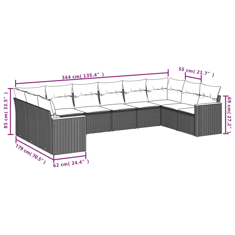 10 Piece Garden Sofa Set with Cushions Black Poly Rattan Payday Deals