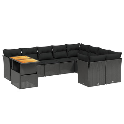 10 Piece Garden Sofa Set with Cushions Black Poly Rattan Payday Deals
