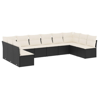 10 Piece Garden Sofa Set with Cushions Black Poly Rattan Payday Deals