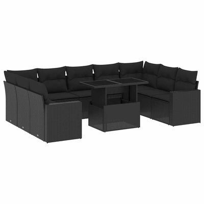 10 Piece Garden Sofa Set with Cushions Black Poly Rattan Payday Deals